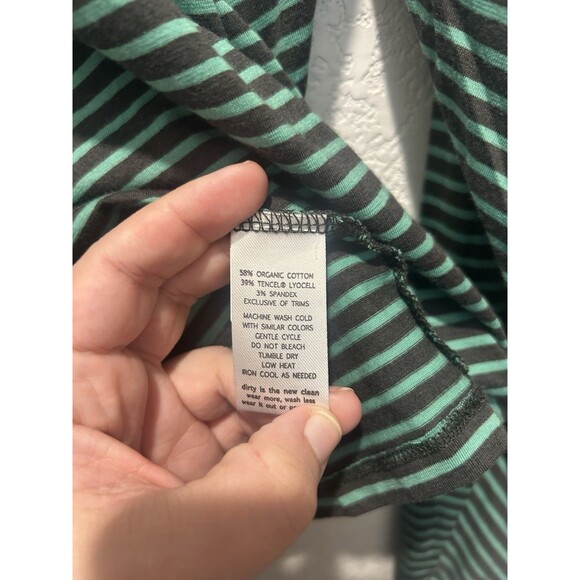 Toad And Co Horny Toad Striped VNeck Long Sleeve Shirt Large Green Black Cotton - Picture 8 of 9